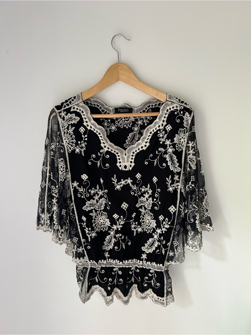 Papillon Top with Embroidery - Black & White